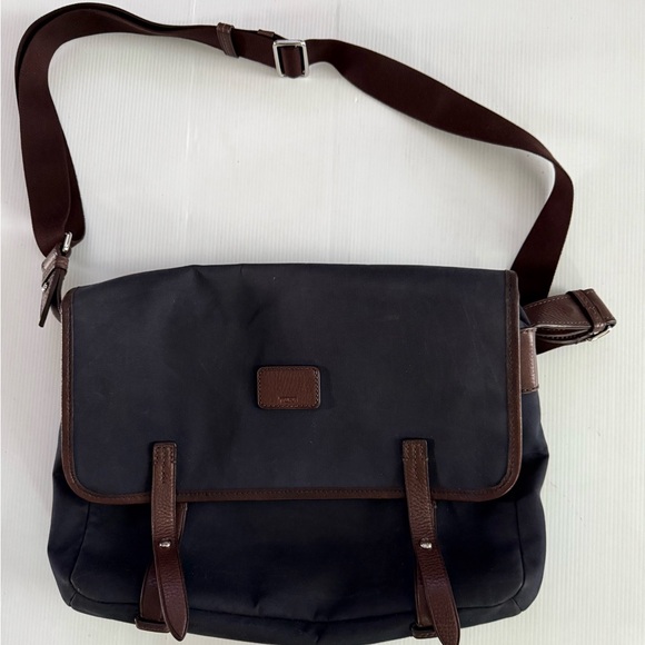 TUMI Black Canvas  Medium Crossbody Messenger Bag Leather‎ Strap - Picture 1 of 12